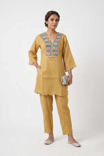 Mustard Glow Embroidered Co-Ord Kurta Set