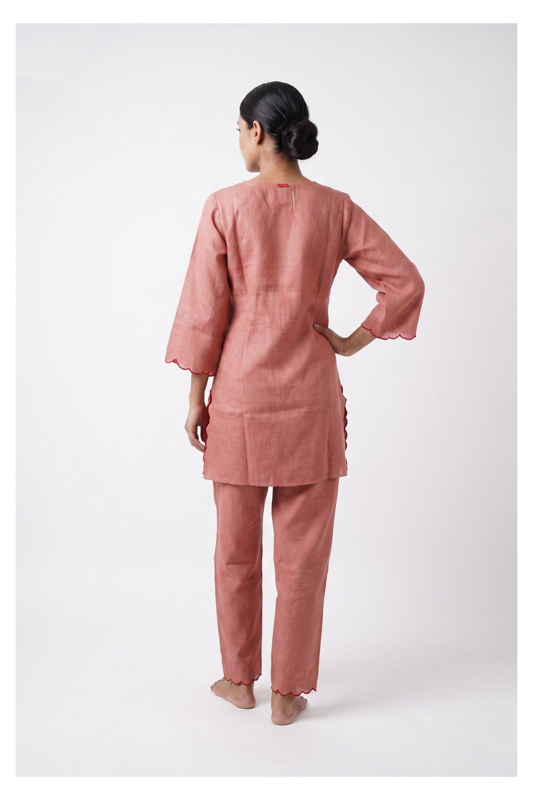 Peach Embroidered Co-Ord Kurta Pant Set