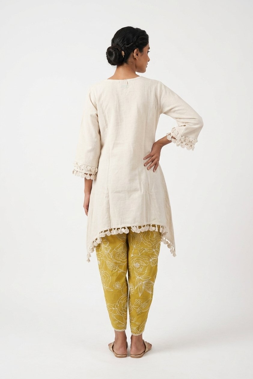 Ivory & Mustard Floral Indo-Western Dhoti Co-Ord Set