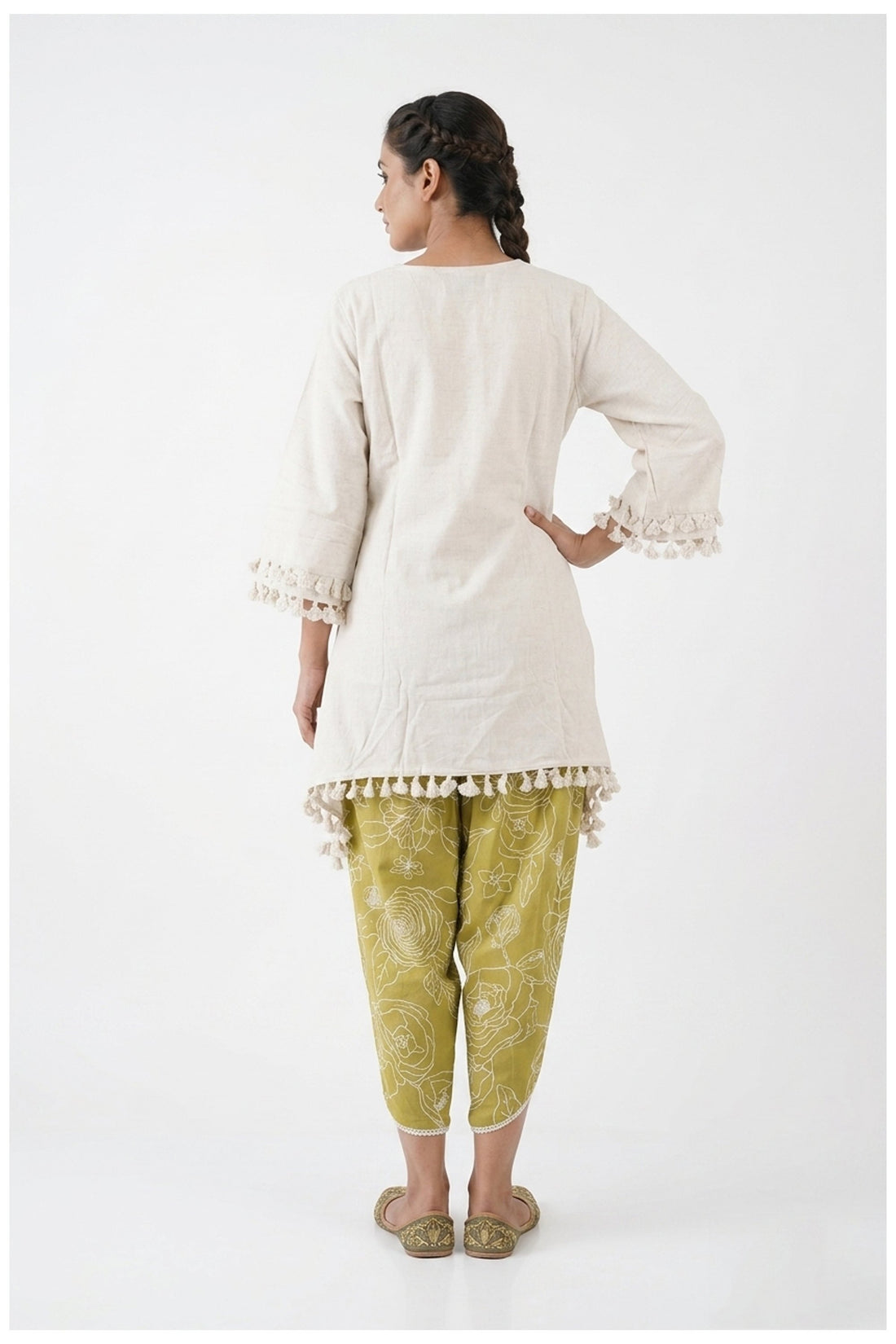 Ivory Floral Print Kurta With Tulip Pants Set