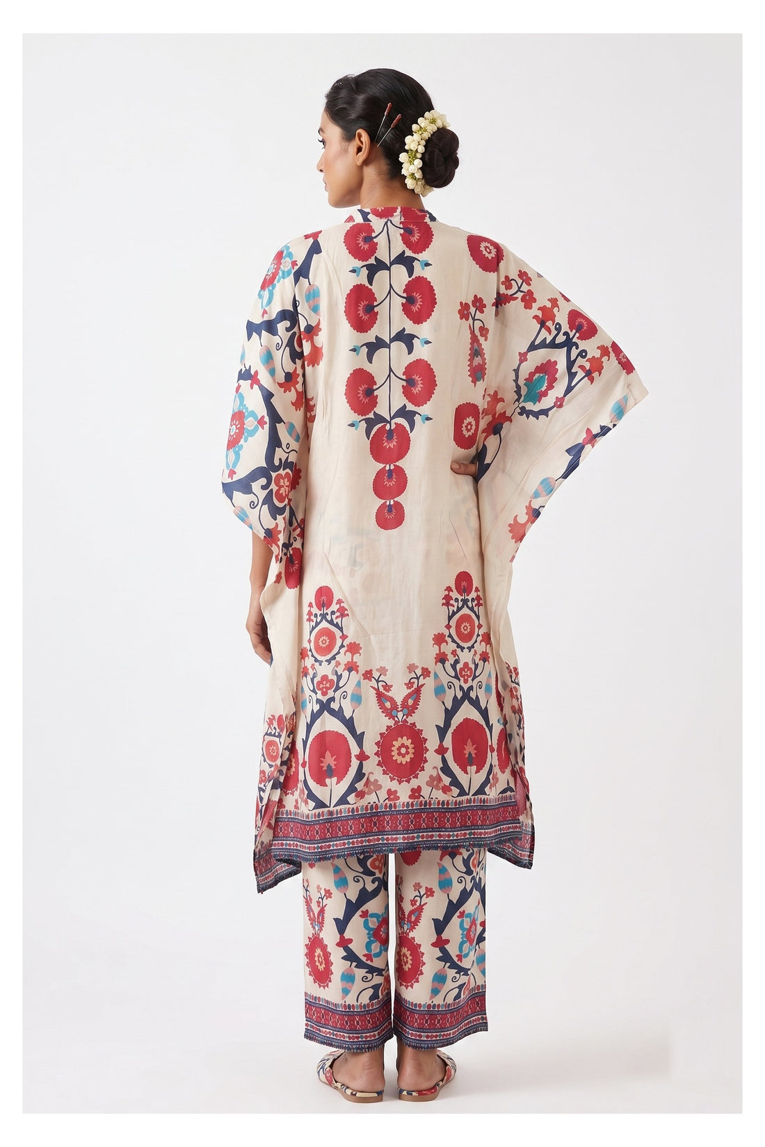 Ivory Floral Printed Kaftan Co-Ord Set