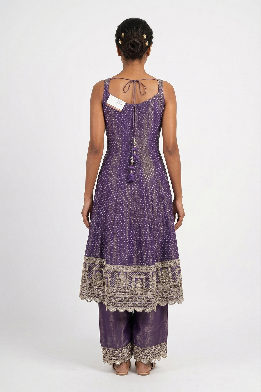 Light Indigo Embroidered Kurta Set With Palazzo & Striped Dupatta
