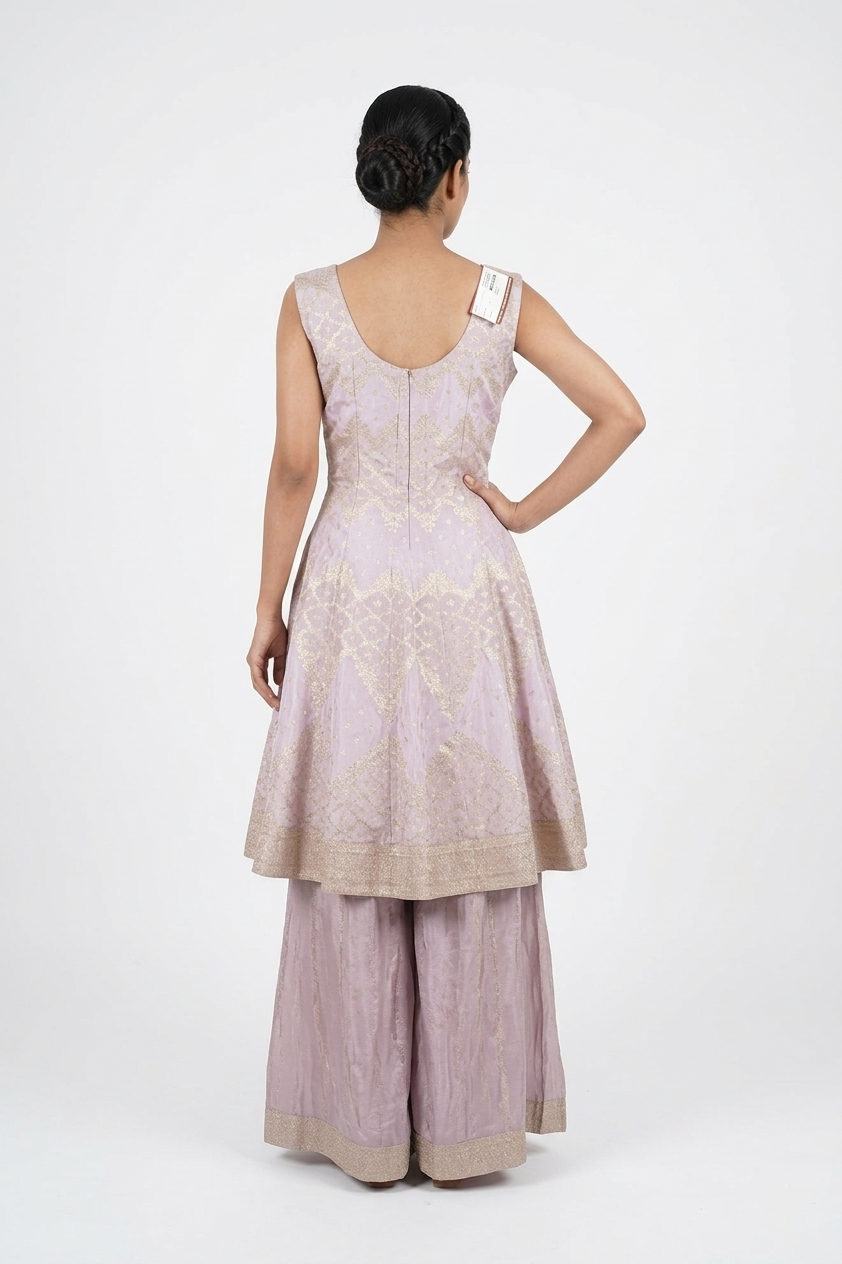 Lavender Luxe Embroidered Kurta Sharara Set With Organza Dupatta