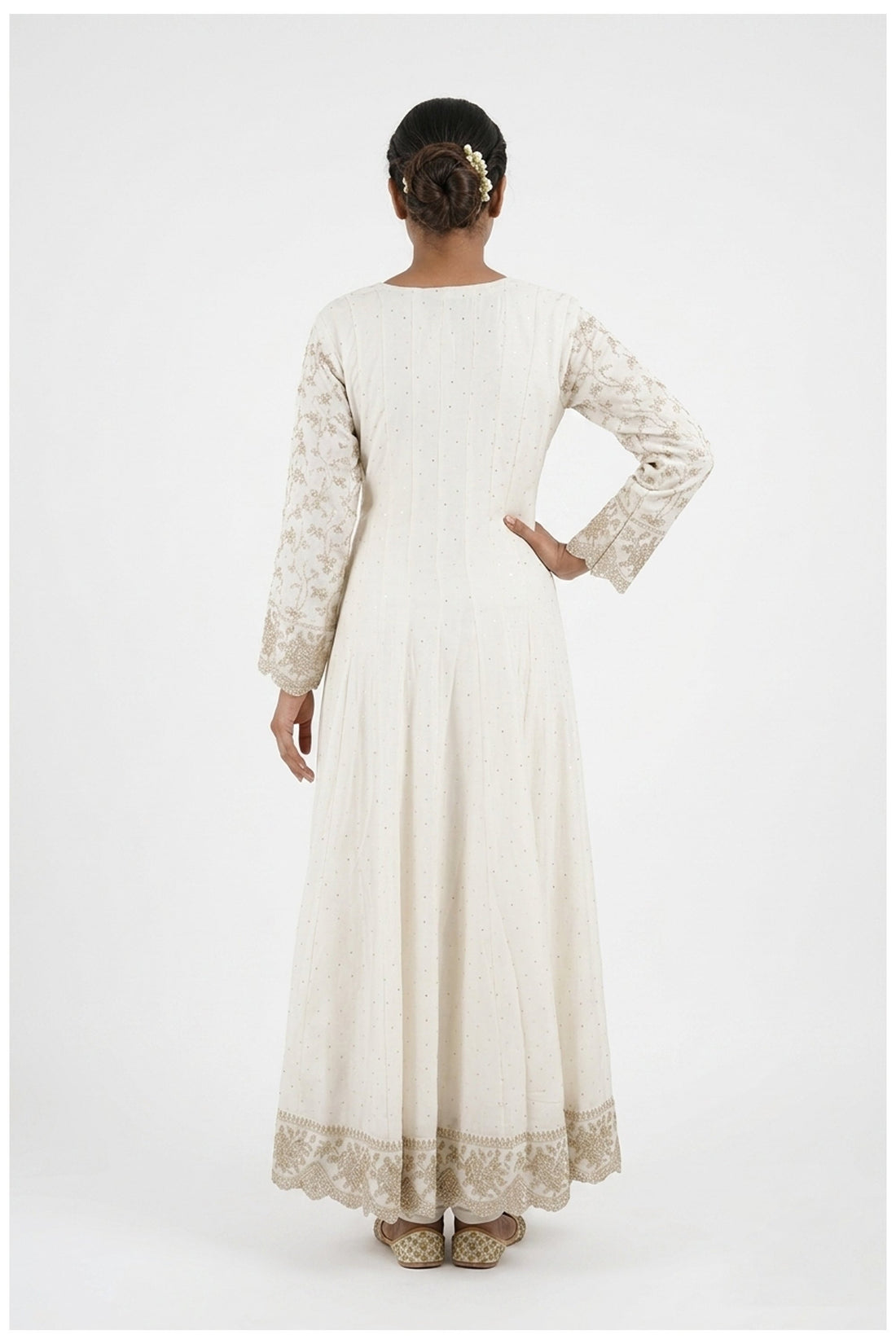 Ivory Embroidered Anarkali Dress With Dupatta