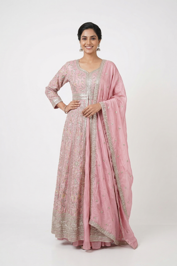 Blush Pink Embroidered Anarkali Set With Dupatta