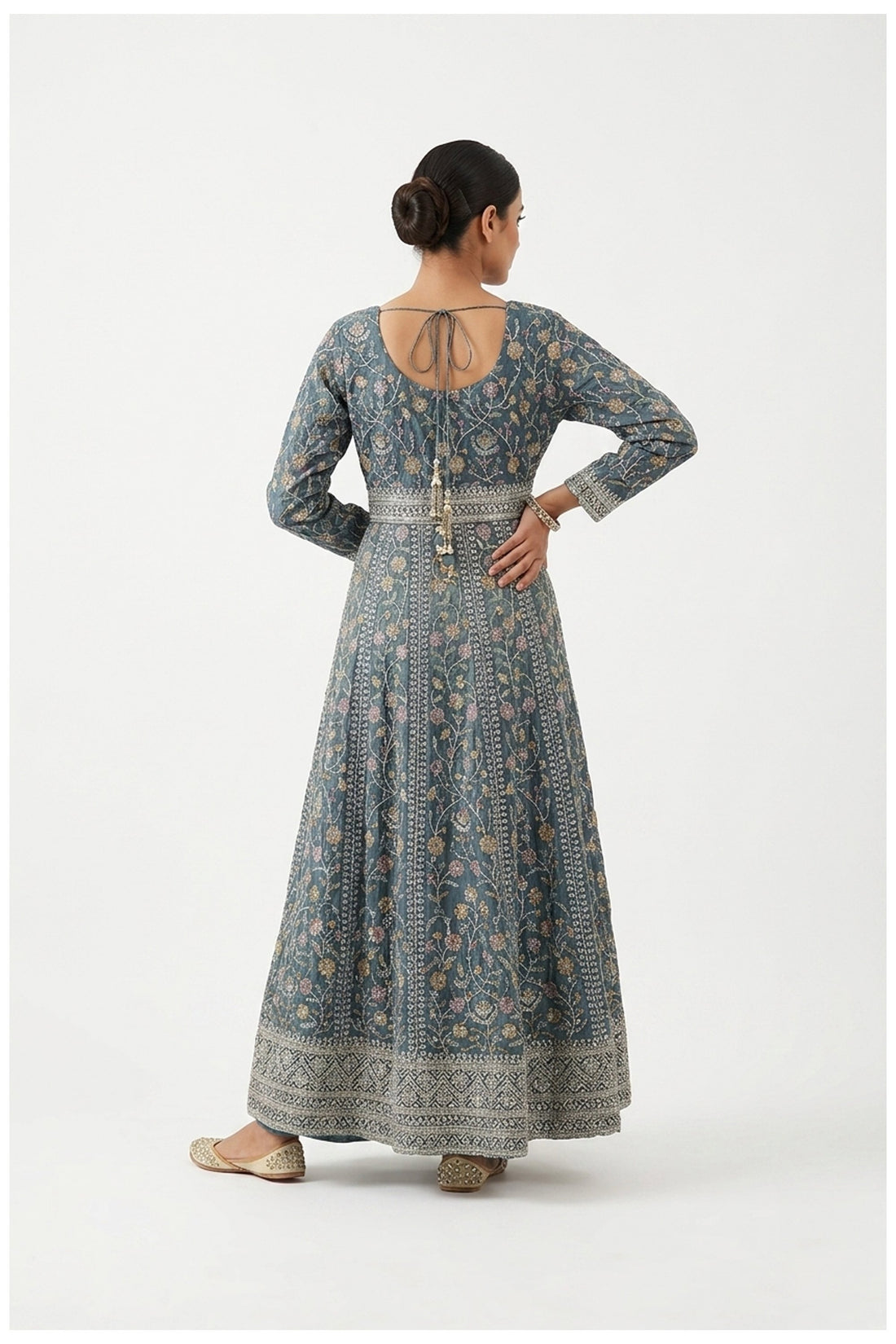 Steel Blue Luxury Embroidered Anarkali Dress With Dupatta