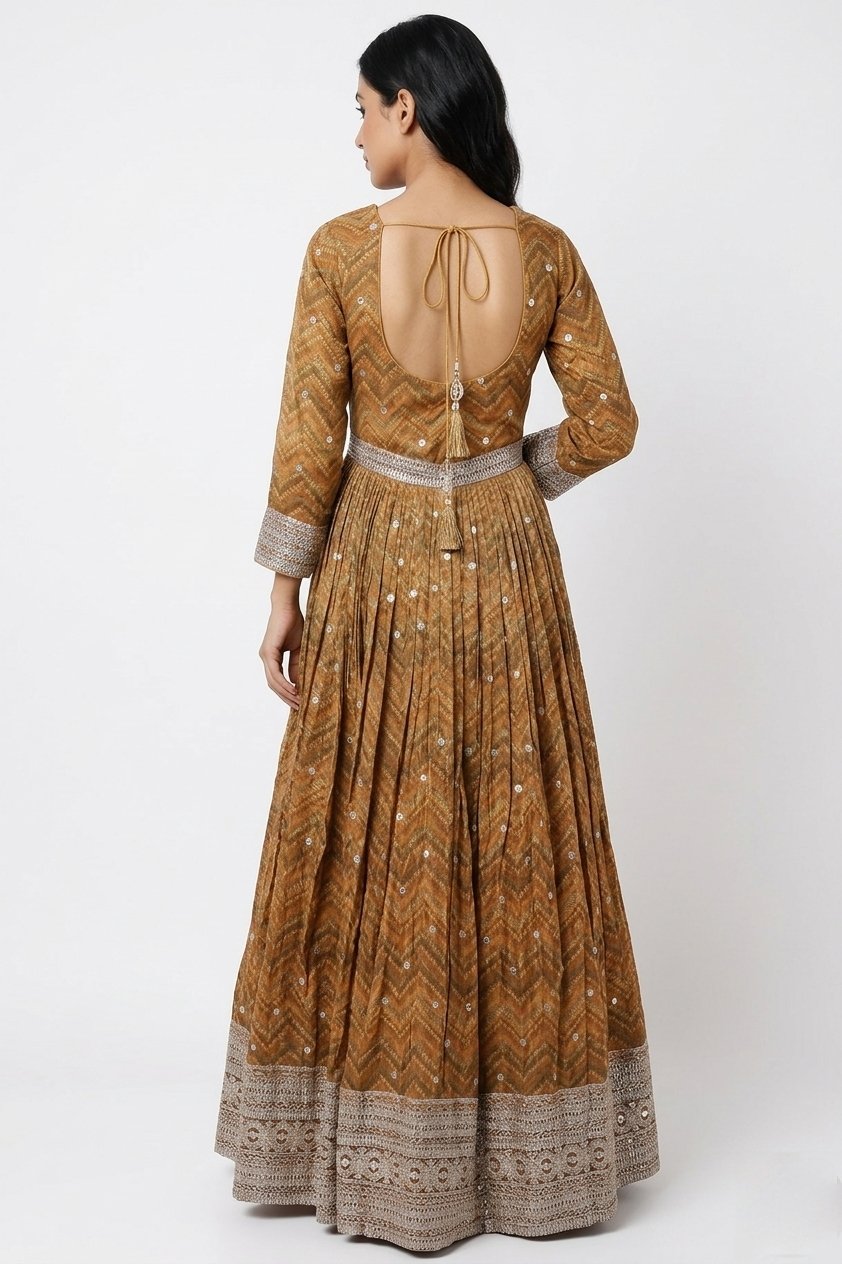Royal Amber Embroidered Anarkali Gown Set