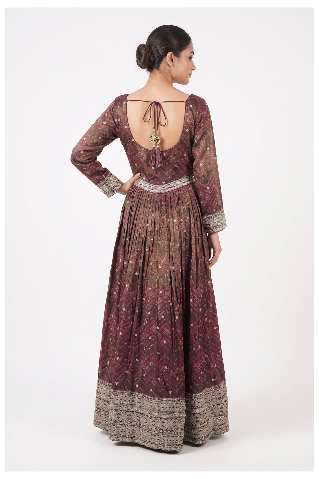 Wine Purple Designer Anarkali Gown Set With Embroidered Dupatta