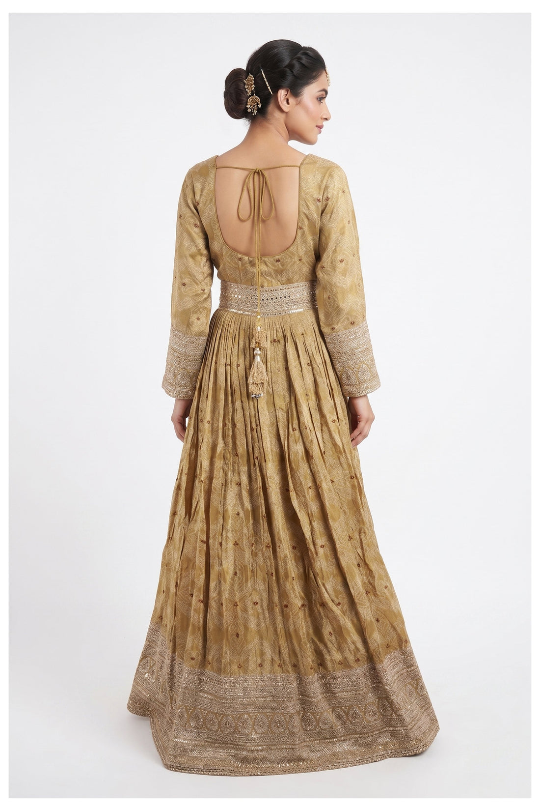 Olive Gold Embroidered Anarkali Gown Set With Dupatta