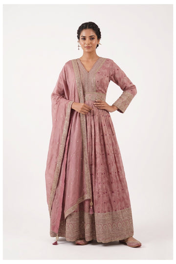Blush Pink Embroidered Anarkali Gown Set With Dupatta
