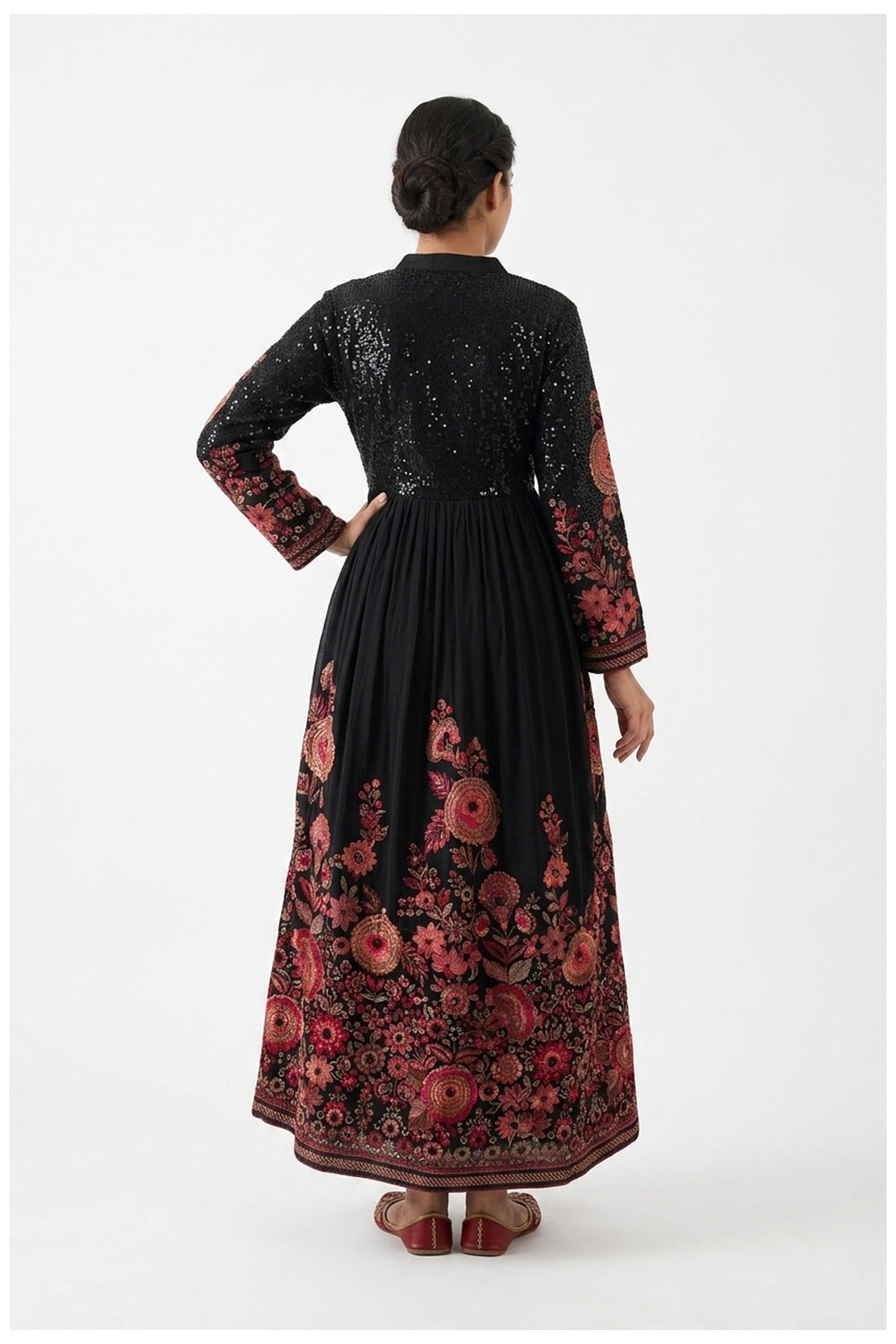Black Floral Embroidered Anarkali Set With Dupatta