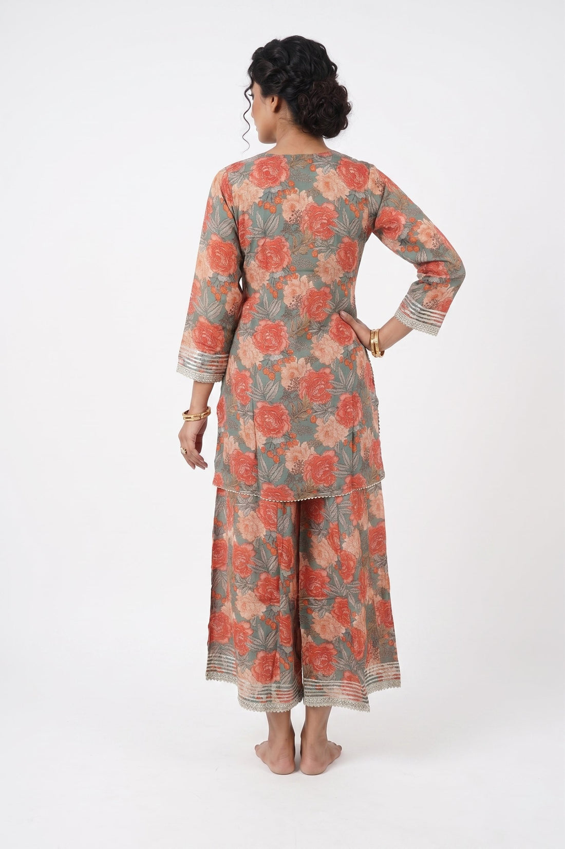 Sea Green Floral Designer Palazzo Suit Set