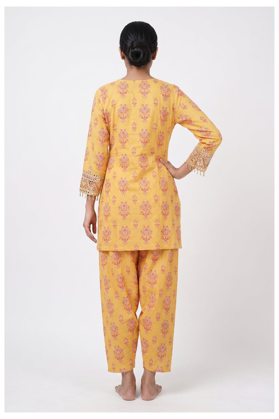 Sunshine Yellow Floral Printed Kurta Pant Set With Dupatta