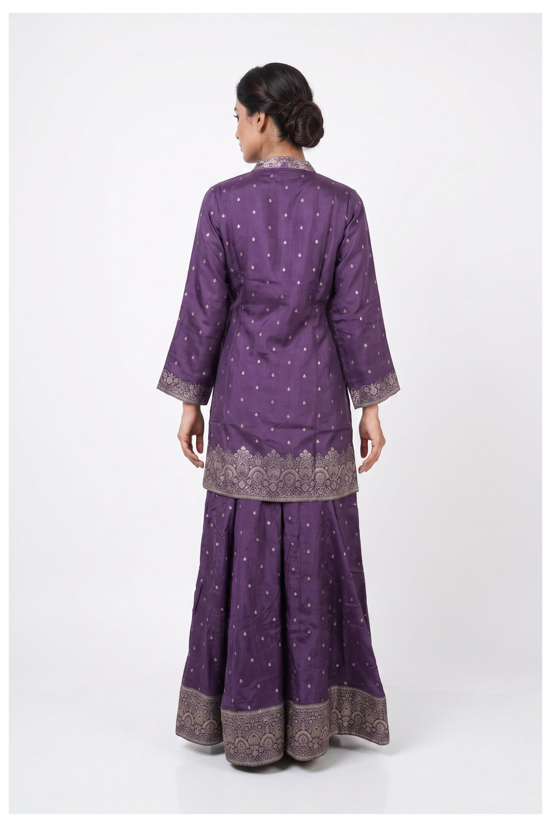Royal Purple Banarasi Kurta Palazzo Set With Dupatta