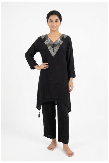 Classic Black Embroidered Kurta Pant Set