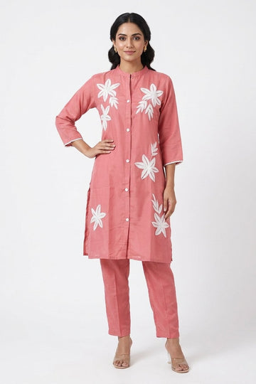Blush Pink Floral Embroidered Indo-Western Co-Ord Set