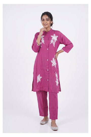 Fuchsia Pink Embroidered Co-Ord Kurta Set