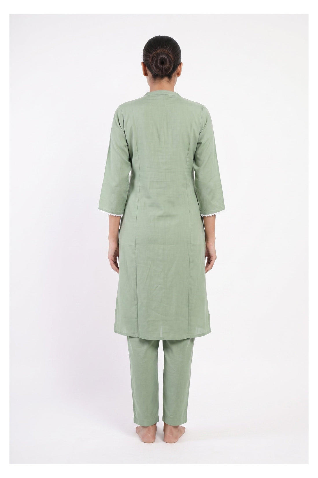 Sage Green Floral Embroidered Indowestern Kurta Set