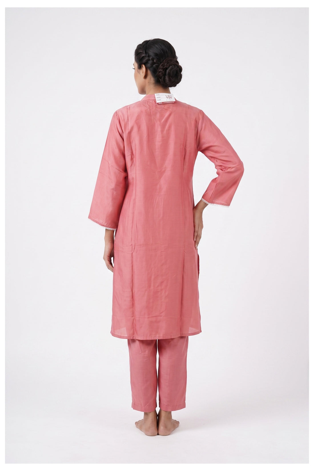 Coral Pink Floral Embroidered Kurta Pant Set