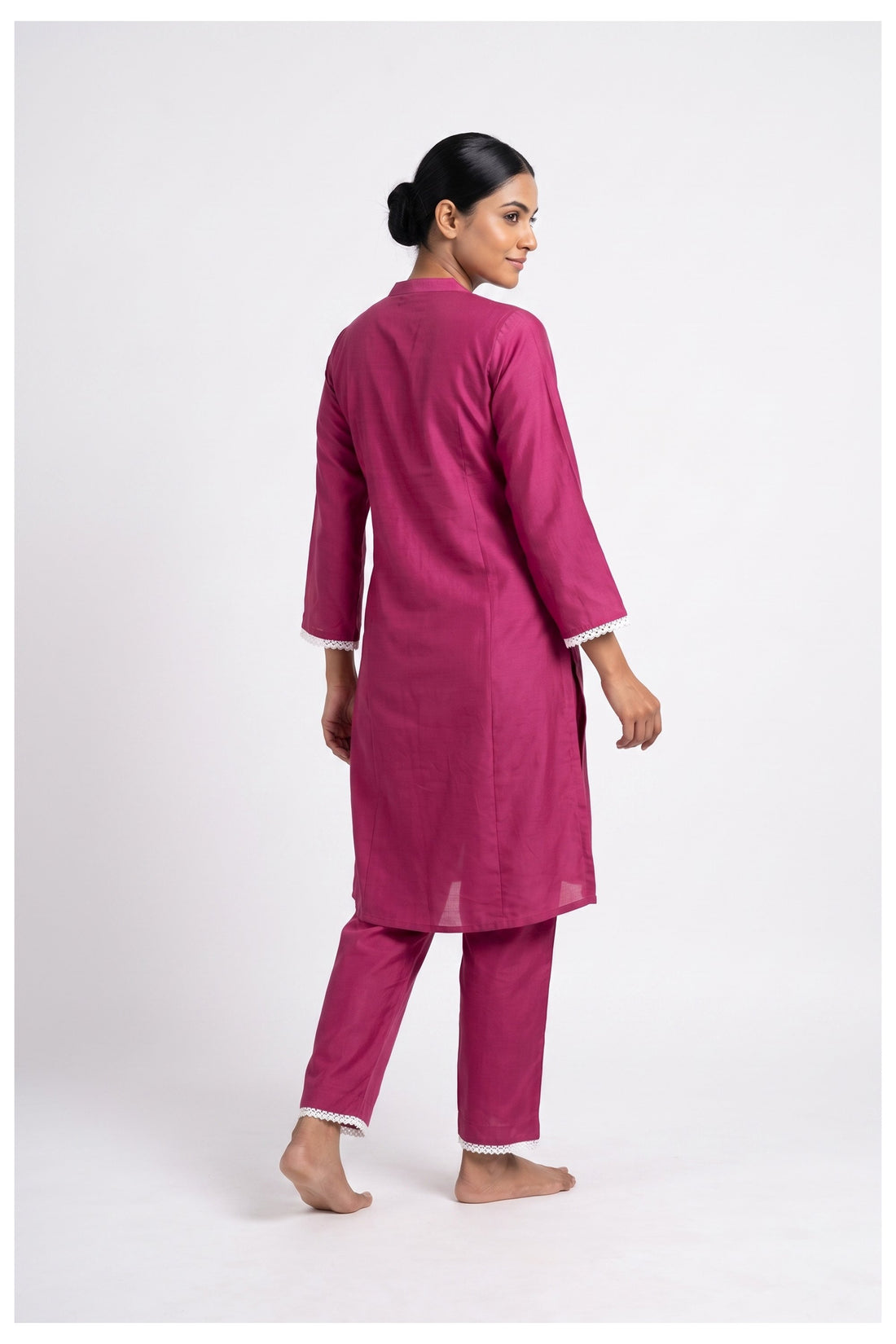 Fuchsia Pink Floral Embroidered Kurta Pant Set