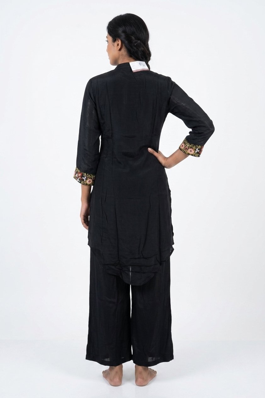 Black Floral Embroidered Indo-Western Palazzo Co-Ord Set