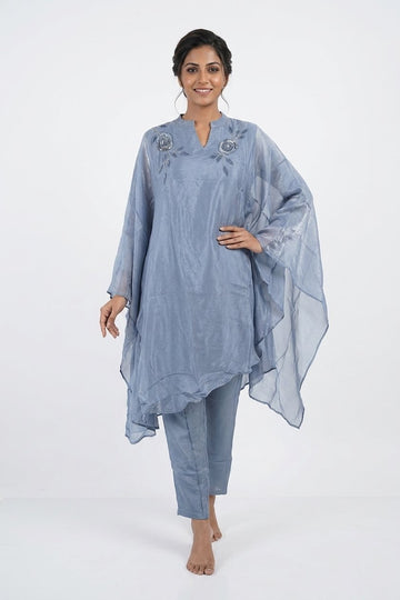 Sky Blue Embroidered Kaftan Style Indo-Western Co-Ord Set