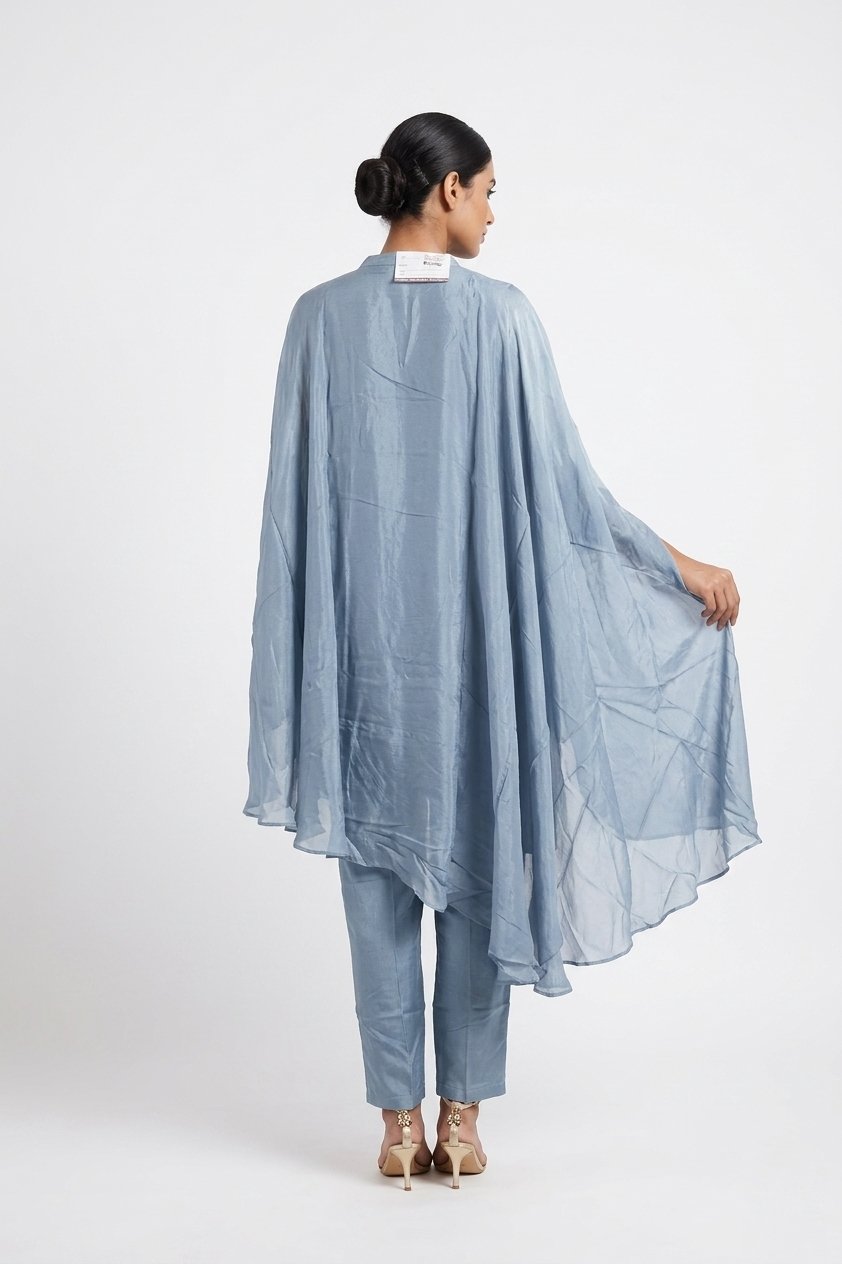 Sky Blue Embroidered Kaftan Style Indo-Western Co-Ord Set