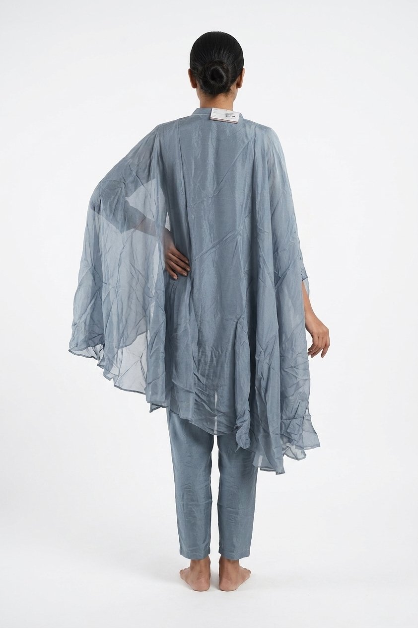 Powder Blue Embroidered Cape Style Co-Ord Set