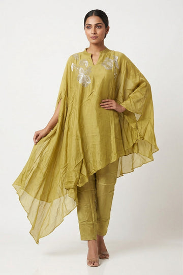 Olive Gold Embroidered Kaftan Style Indo-Western Co-Ord Set