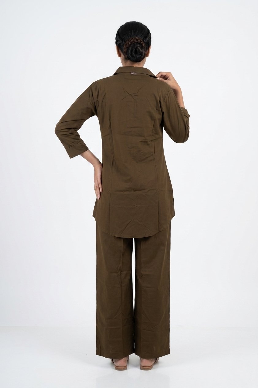 Coffee Brown Embroidered Shirt Style Indo-Western Co-Ord Set