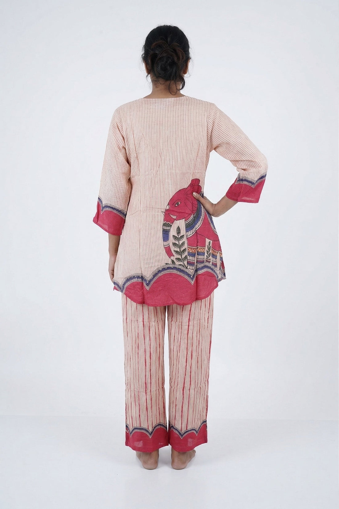 Beige Tribal Elephant Printed Co-Ord Set