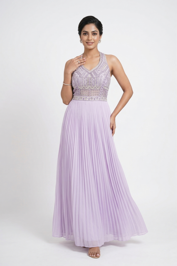 Lavender Elegance Pleated Gown