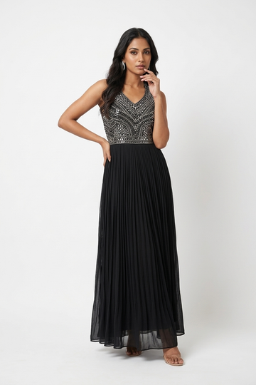 Black Mirror Embellished Evening Gown