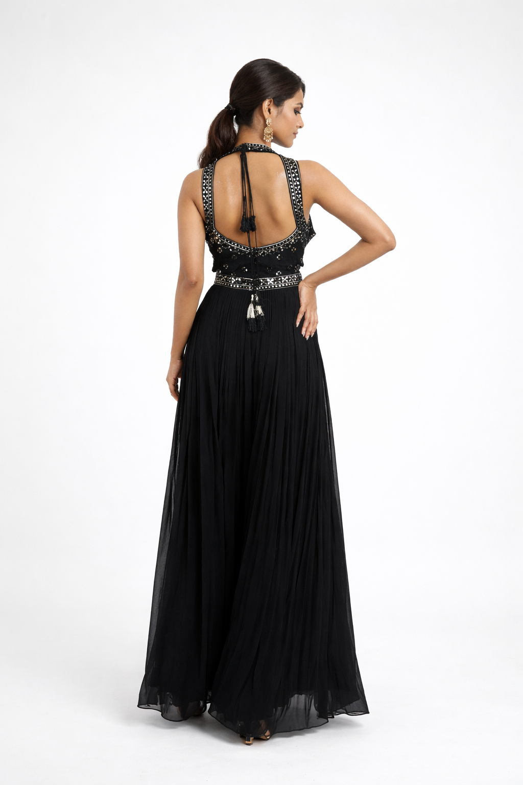 Black Mirror Embellished Evening Gown