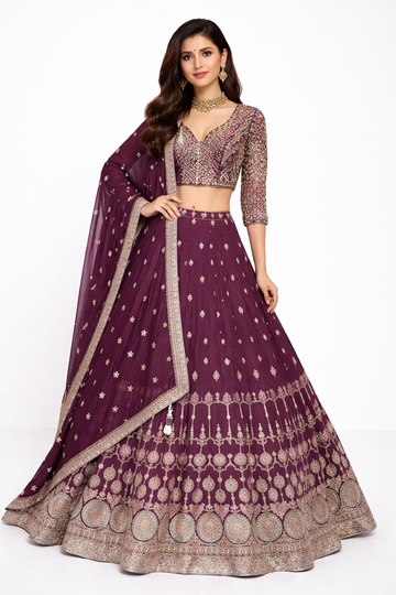 WINE LEHENGA CHOLI