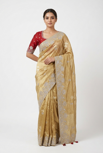 Muted Gold Banarasi Pure Silk Wedding & Party Wear Saree