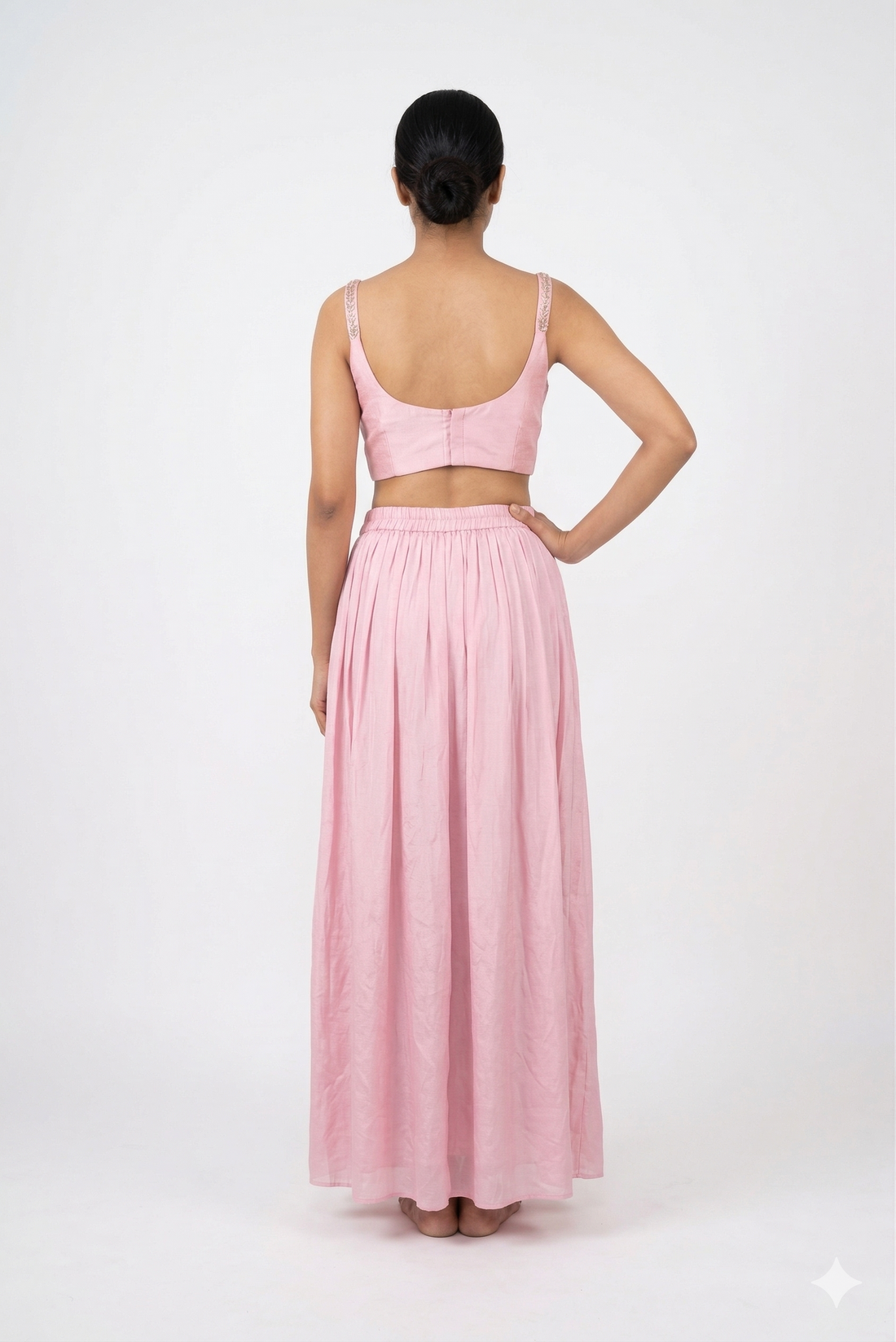 Pink Indo-western Drape Lehenga Set With Embroidered Blouse & Long Jacket