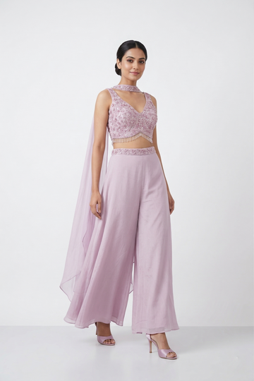 Pink Indo-Western Crop Top &amp; Palazzo Set
