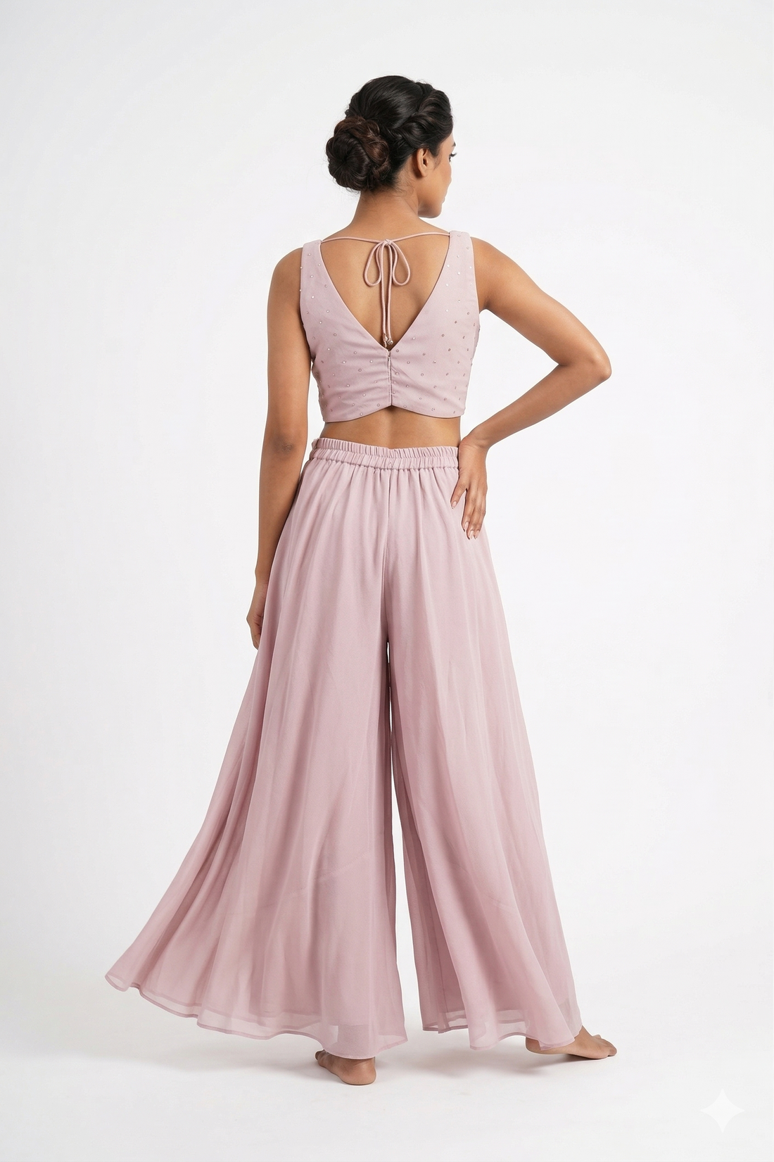 Pink Indo-Western Crop Top &amp; Palazzo Set