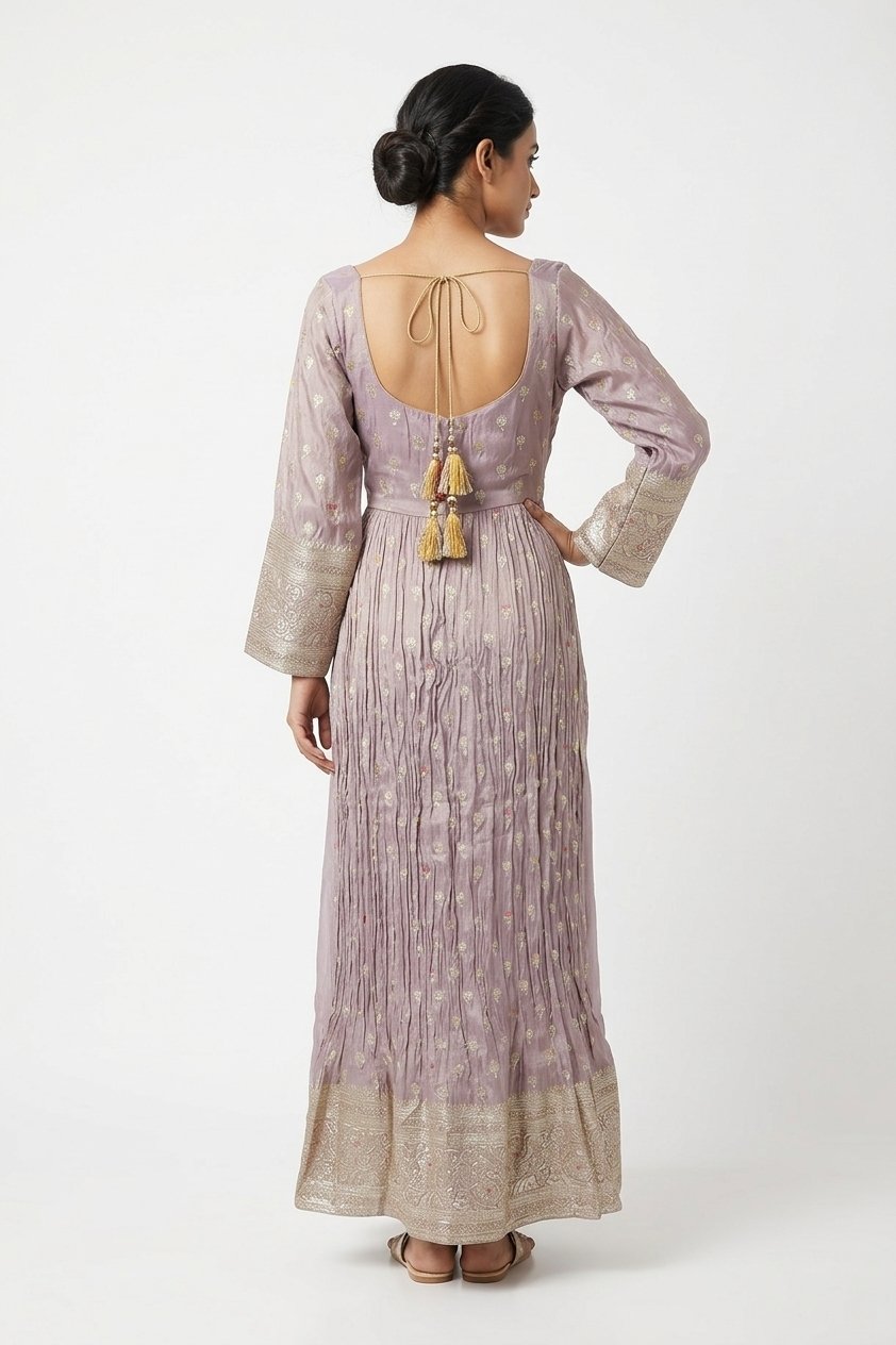 Dusty Mauve Zari Embroidered Anarkali Set With Designer Dupatta