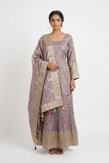 Lavender Banarasi Inspired Woven Kurta Set with Dupatta