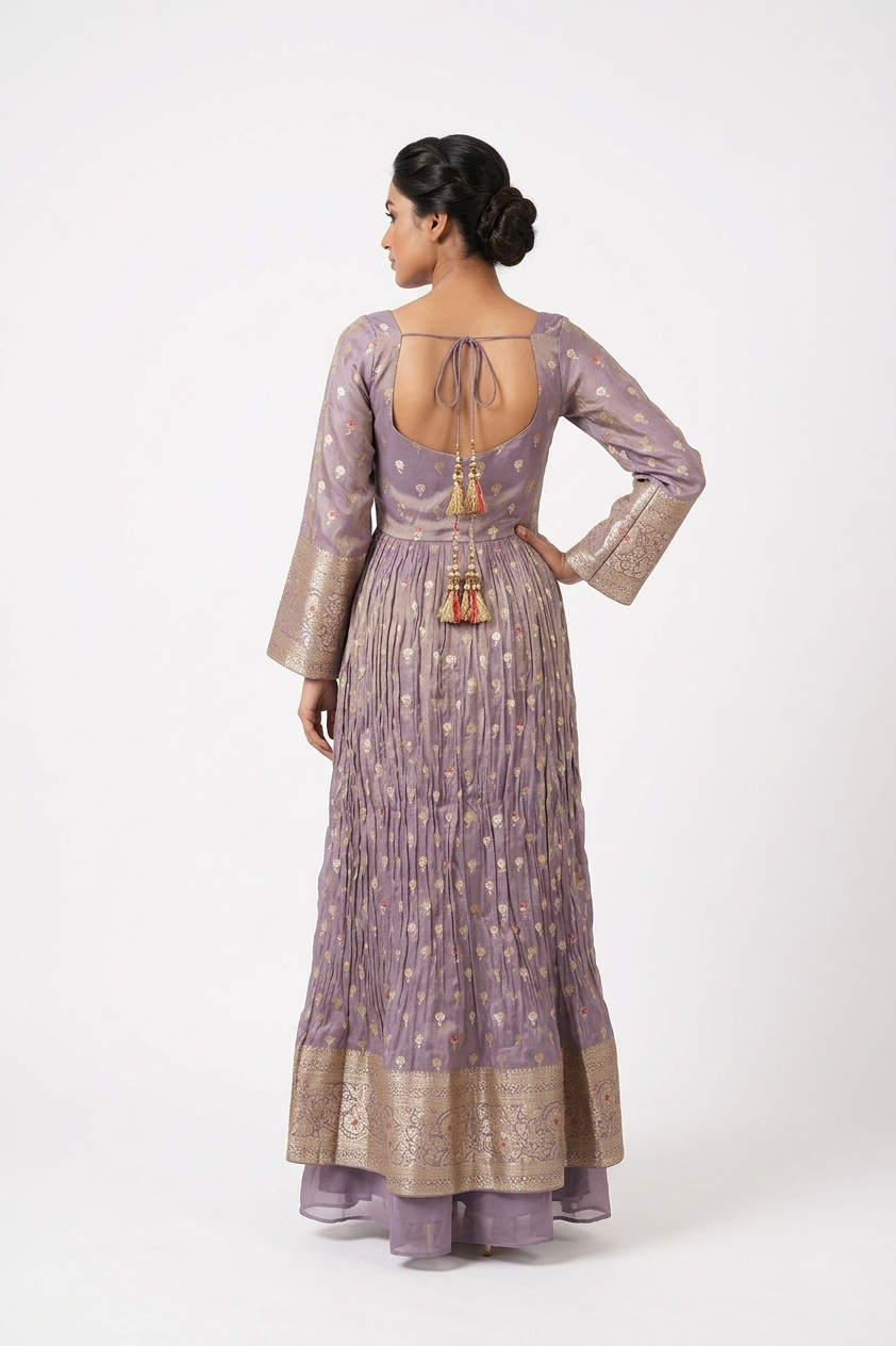Lavender Banarasi Inspired Woven Kurta Set with Dupatta