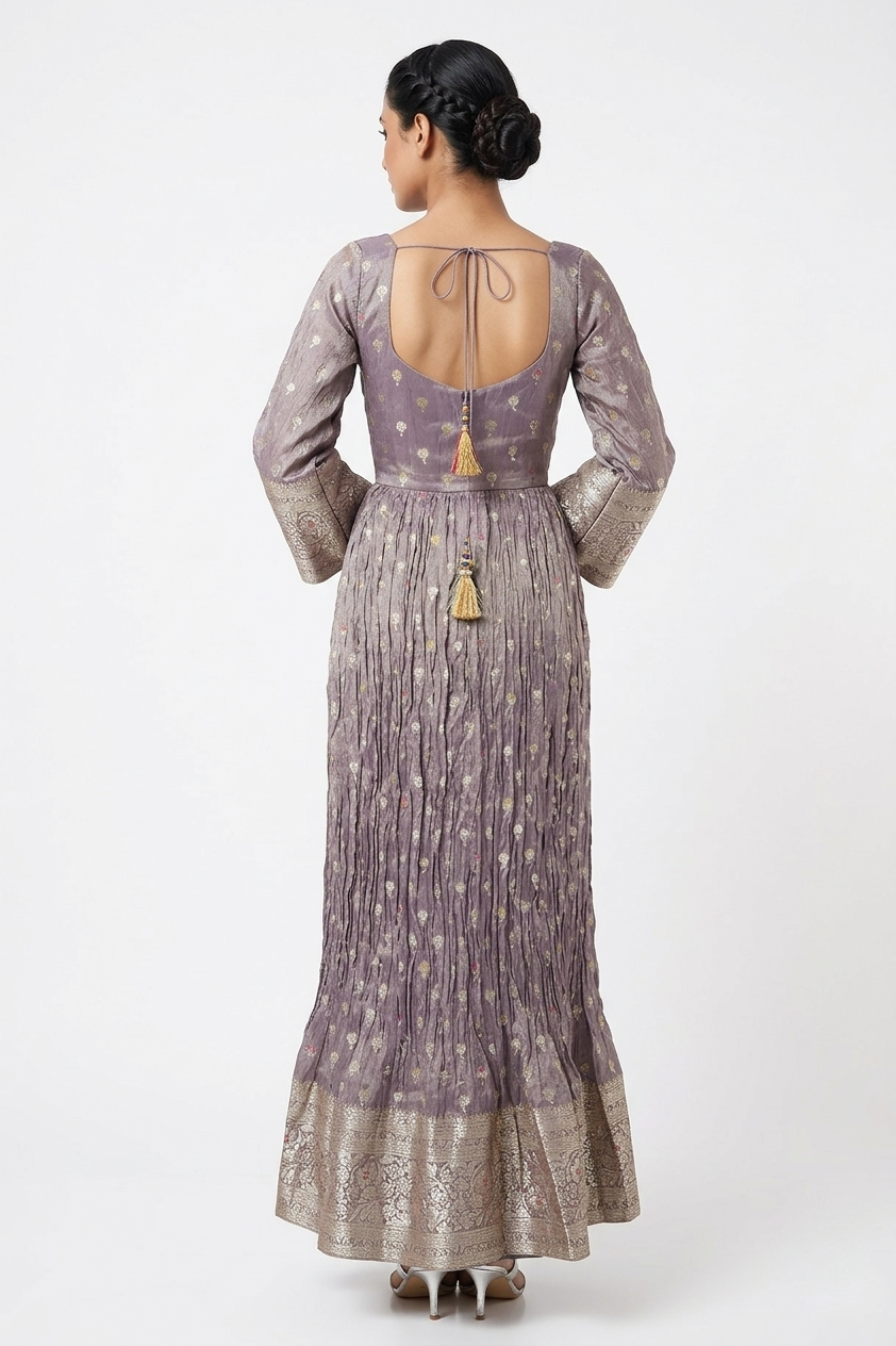 Lavender Zari Embroidered Anarkali Gown Set With Dupatta