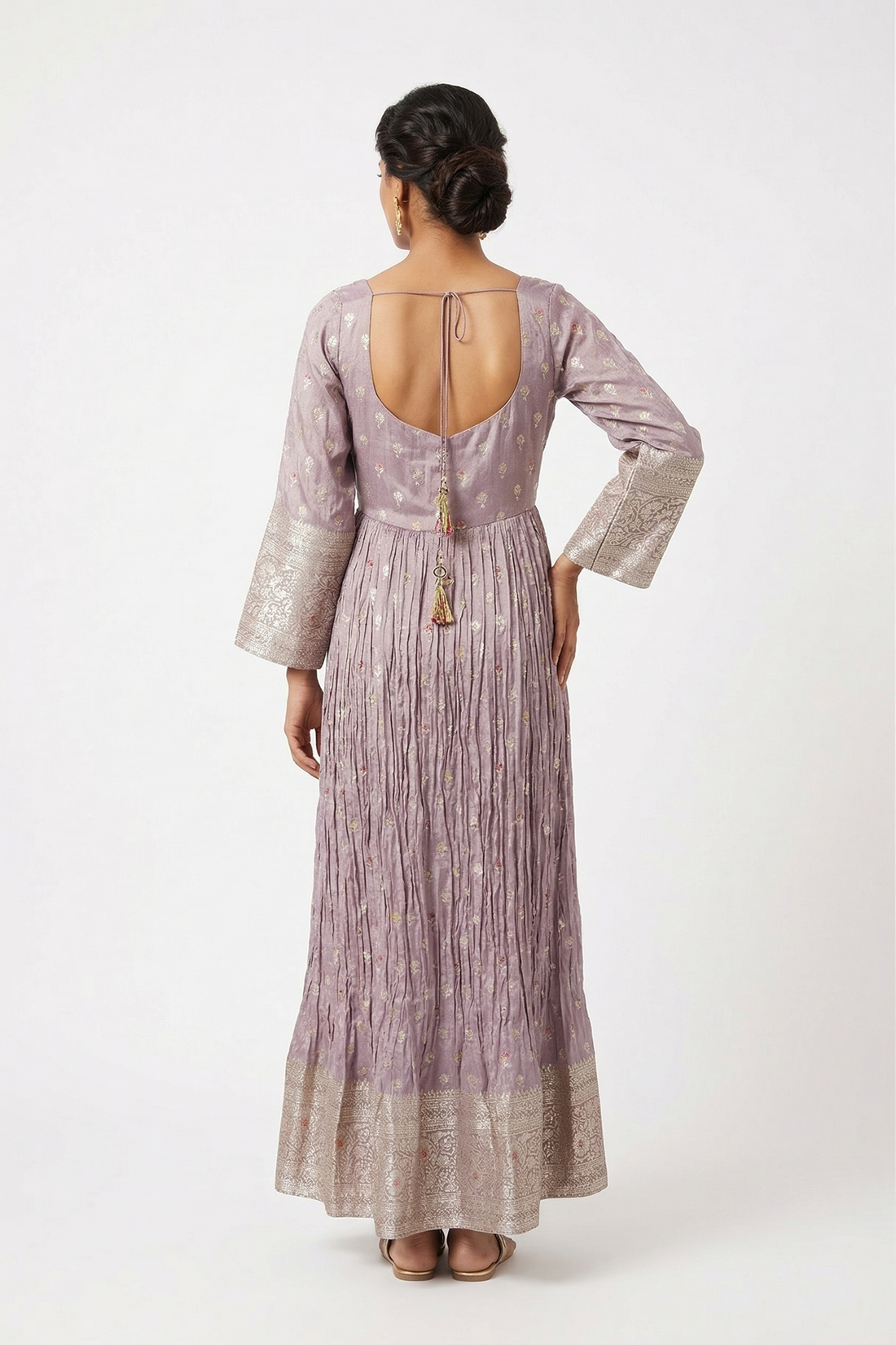 Light Lavender Zari Woven Anarkali Set With Dupatta