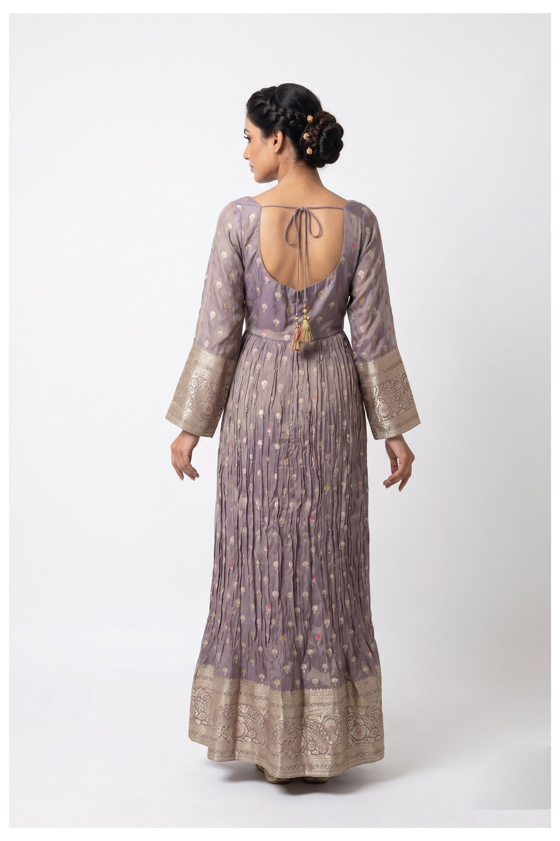 Lavender Zari Woven Anarkali Set With Banarasi Dupatta