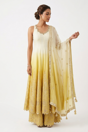 Sunshine Ombre Anarkali Set with Zari Embroidered Dupatta