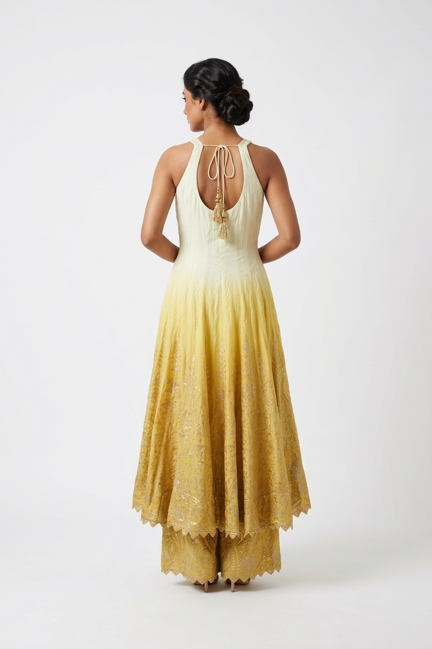 Sunshine Ombre Anarkali Set with Zari Embroidered Dupatta