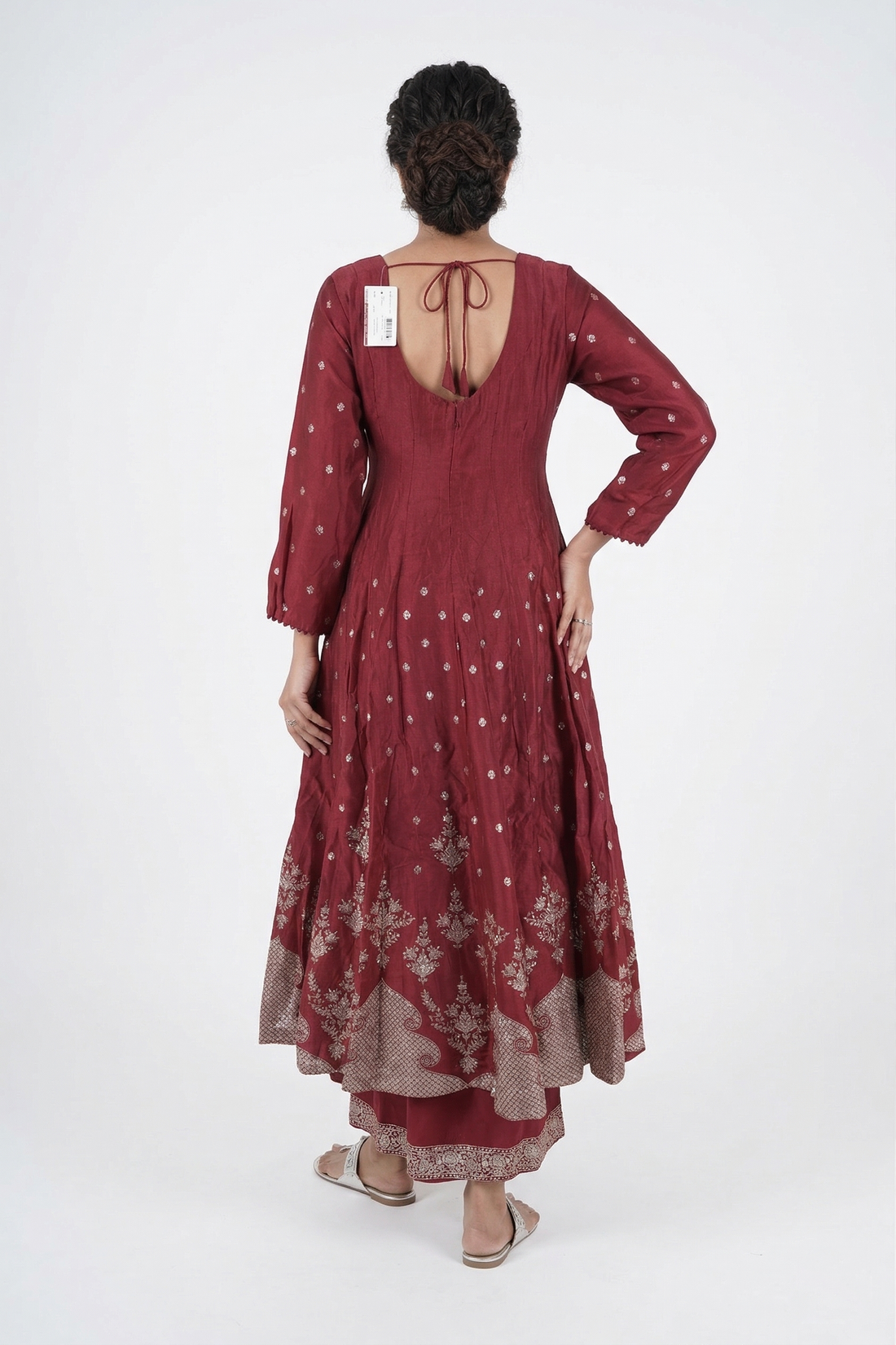 Maroon Zari Woven Anarkali Suit Set With Dupatta