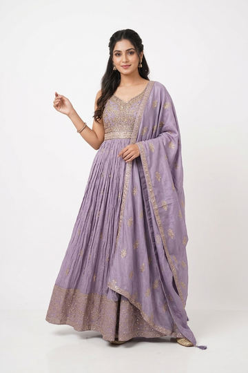 Lavender Zari Embroidered Anarkali Set with Dupatta