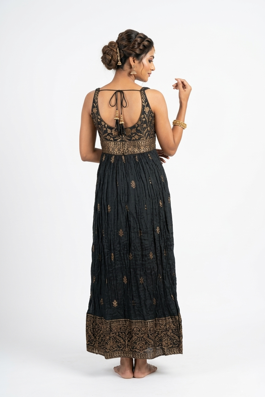 Midnight Teal Zari Embroidered Anarkali Set with Dupatta